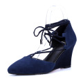 Bleu / noir Mesdames marché de la mode lace up wedge pompes chaussures